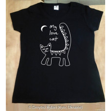 Эксклюзивная футболка Мой любимый кот My love cat Черная Печать флексом